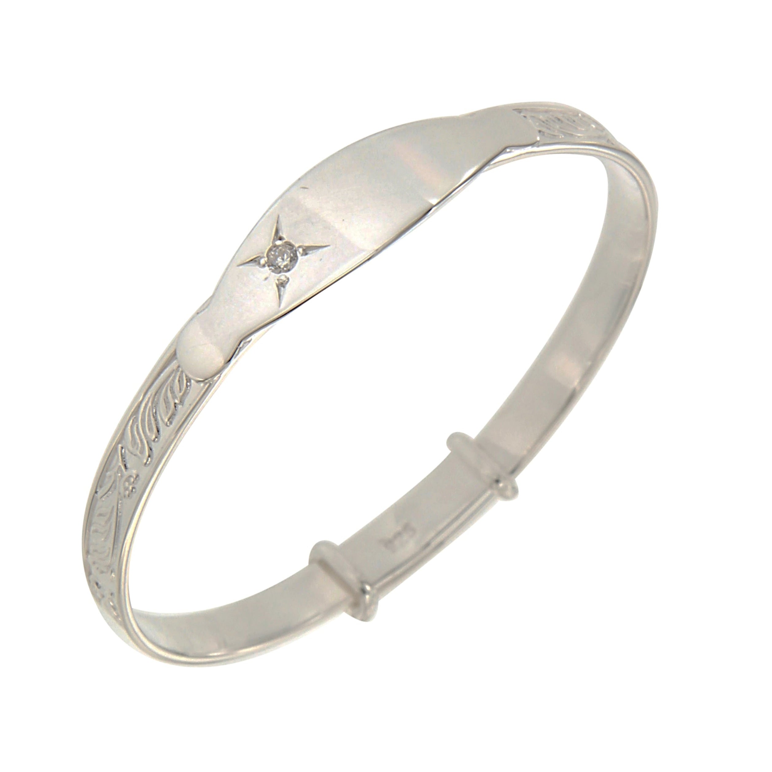 Sterling silver baby bangle with clear stone, adjustable christening bracelet - Eva Victoria Ireland
